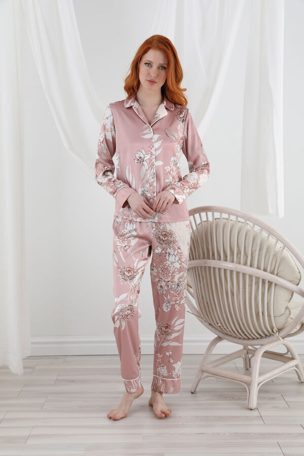 13060 Kadın Dantelli Saten Pijama Takım