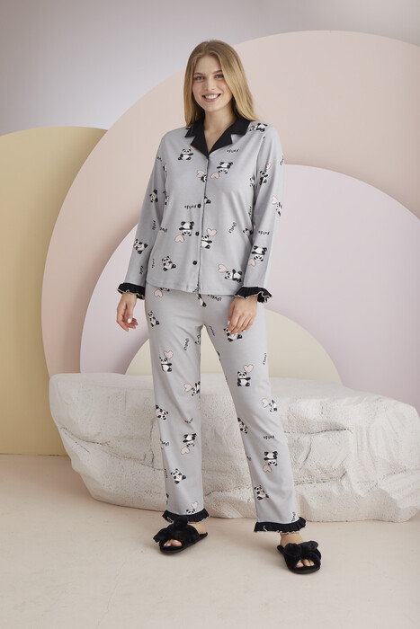 SEVİM - 13097 Kadın Düğmeli Pijama Takım (1)
