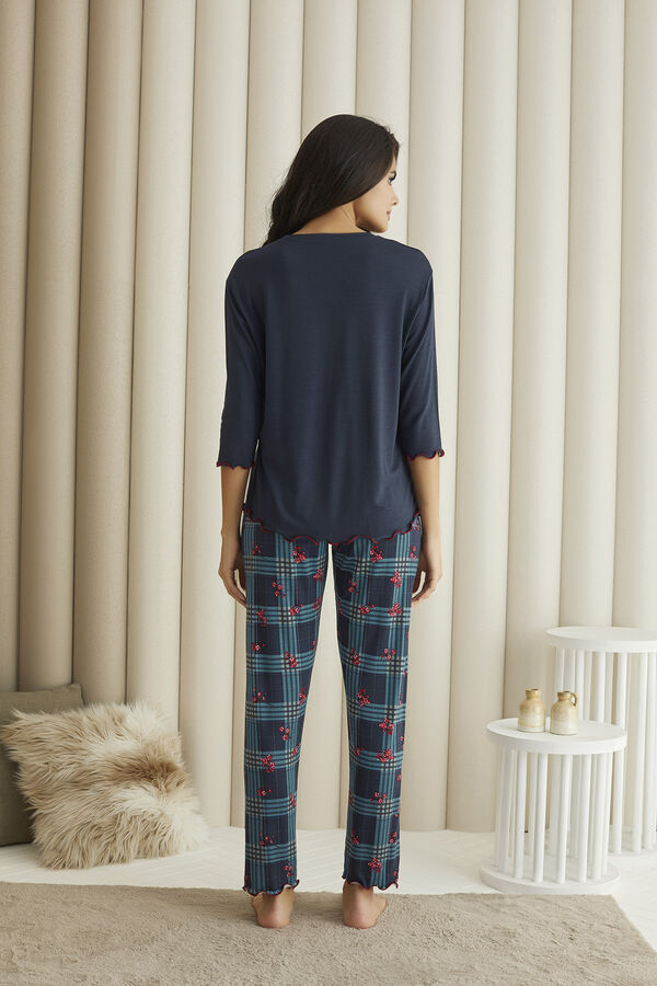 14220 Kadın Taş Baskılı Uzun Kollu Pijama Takımı