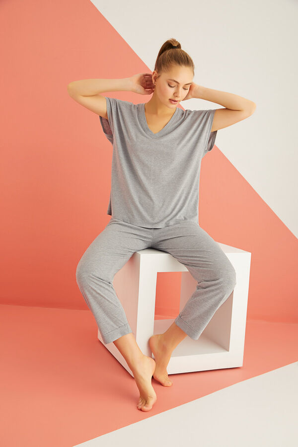 30501 Kadın Kısa Kol V Yaka Pijama Takım