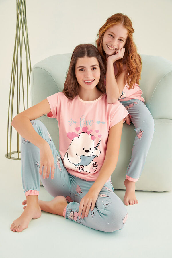 8361 Kız Çocuk Baskılı Kısa Kollu Pijama Takım