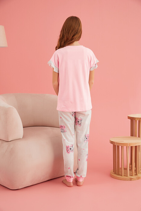 ZEYZEY - 8385 Kız Çocuk V Yaka Pijama Takım (1)