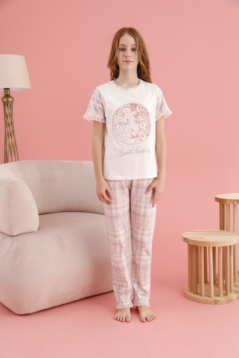 ZEYZEY - 8400 Kız Çocuk Nakışlı Pijama Takım 