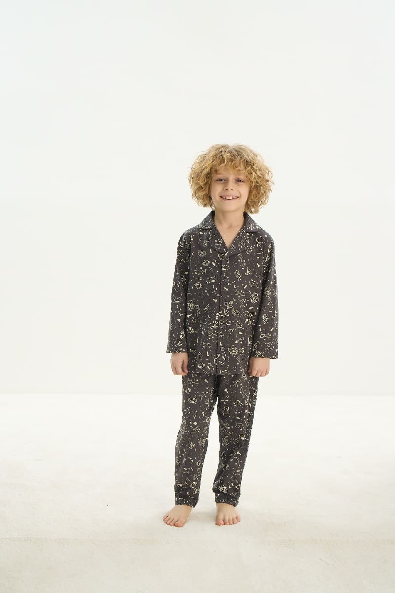 8715 Erkek Çocuk Düğmeli Pijama Takım