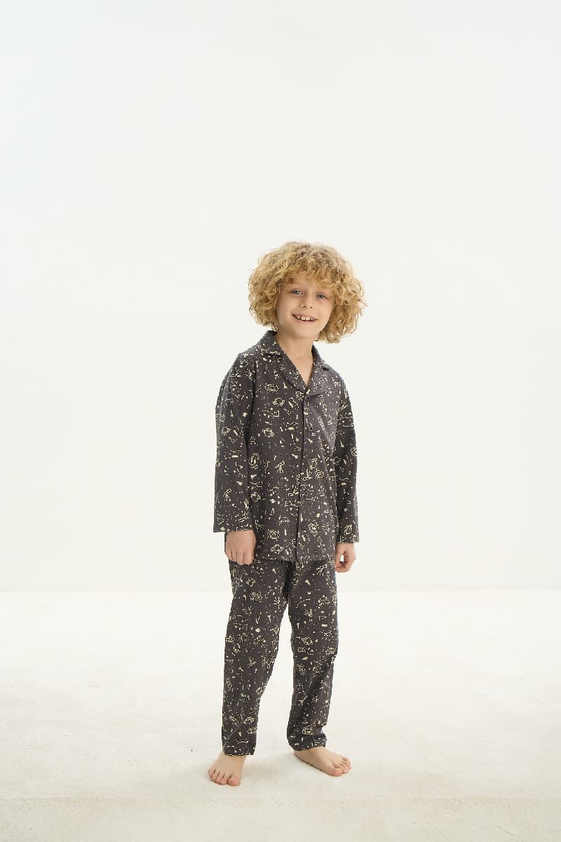 8715 Erkek Çocuk Düğmeli Pijama Takım