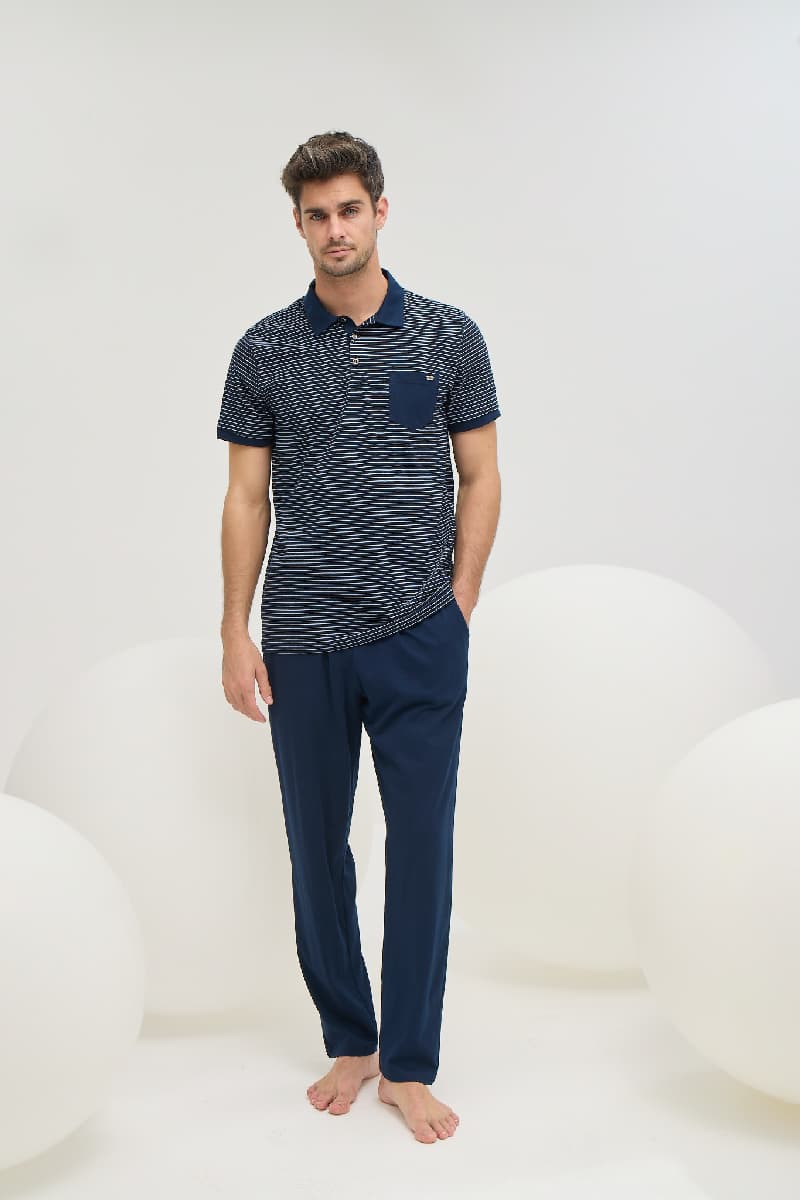 9583 Erkek Polo Yaka Pijama Takım