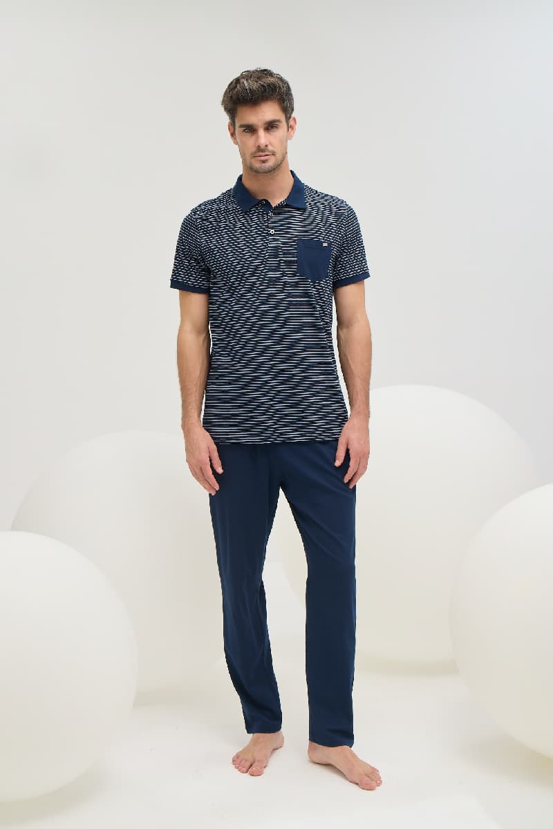 9583 Erkek Polo Yaka Pijama Takım