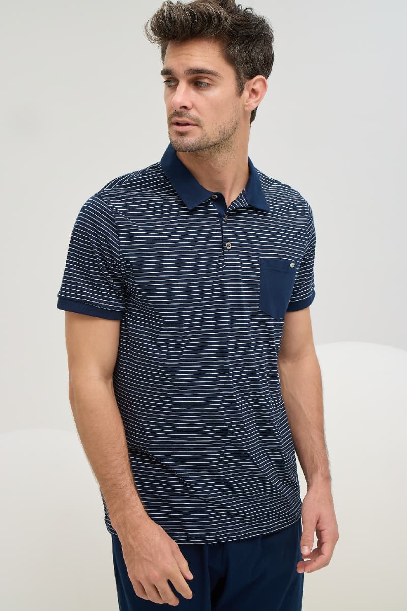 9583 Erkek Polo Yaka Pijama Takım