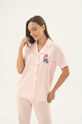 17533 Kadın Düğmeli Baskılı Pijama Takım