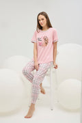 16621 Kadın Baskılı Bisiklet Yaka Pijama Takım