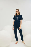 16613 Kadın Bisiklet Yaka Baskılı Pijama Takım