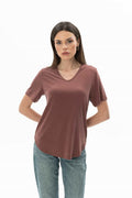 21613 KADIN V YAKA T-SHIRT