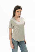 21619 KADIN V YAKA T-SHIRT