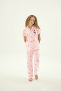 8979 Kız Çocuk Düğmeli Baskılı Pijama Takım