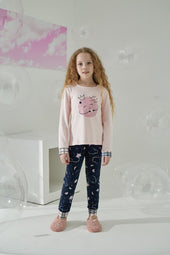 8576 Kız Çocuk Baskılı Pijama Takım Garson