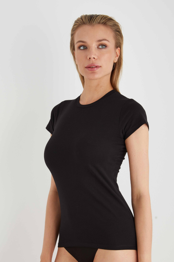 1269 Kadın Yuvarlak Yaka T-shirt-SİYAH