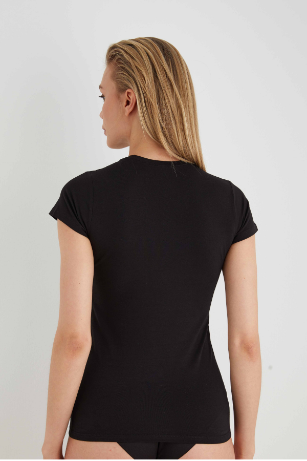 1269 Kadın Yuvarlak Yaka T-shirt-SİYAH