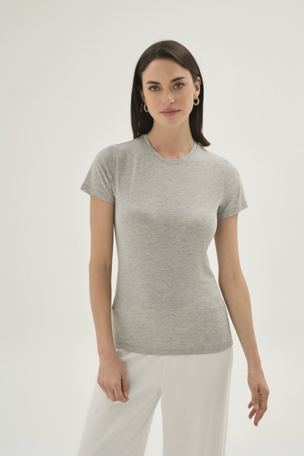 1269 Kadın Yuvarlak Yaka T-shirt-GRİ