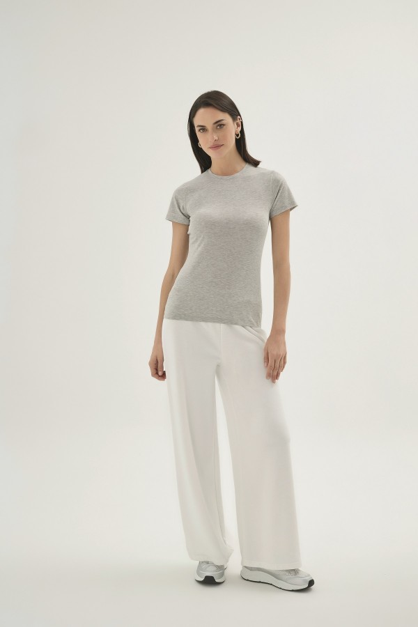 1269 Kadın Yuvarlak Yaka T-shirt-GRİ