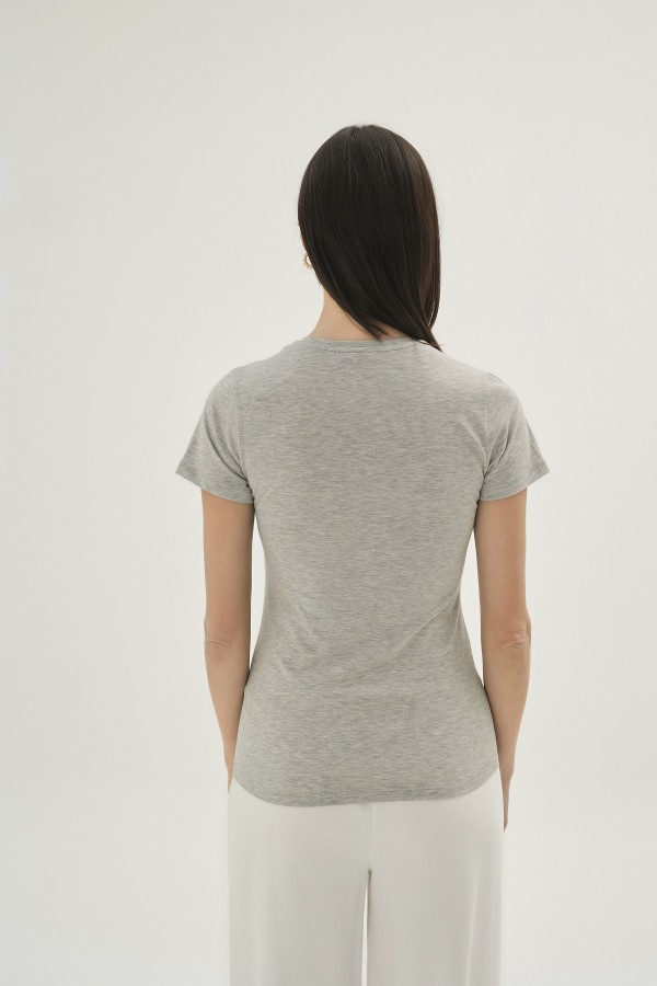 1269 Kadın Yuvarlak Yaka T-shirt-GRİ