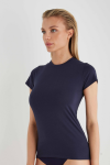 1269 Kadın Yuvarlak Yaka T-shirt-LACİVERT