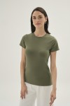 1269 Kadın Yuvarlak Yaka T-shirt-HAKİ