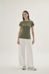 1269 Kadın Yuvarlak Yaka T-shirt-HAKİ