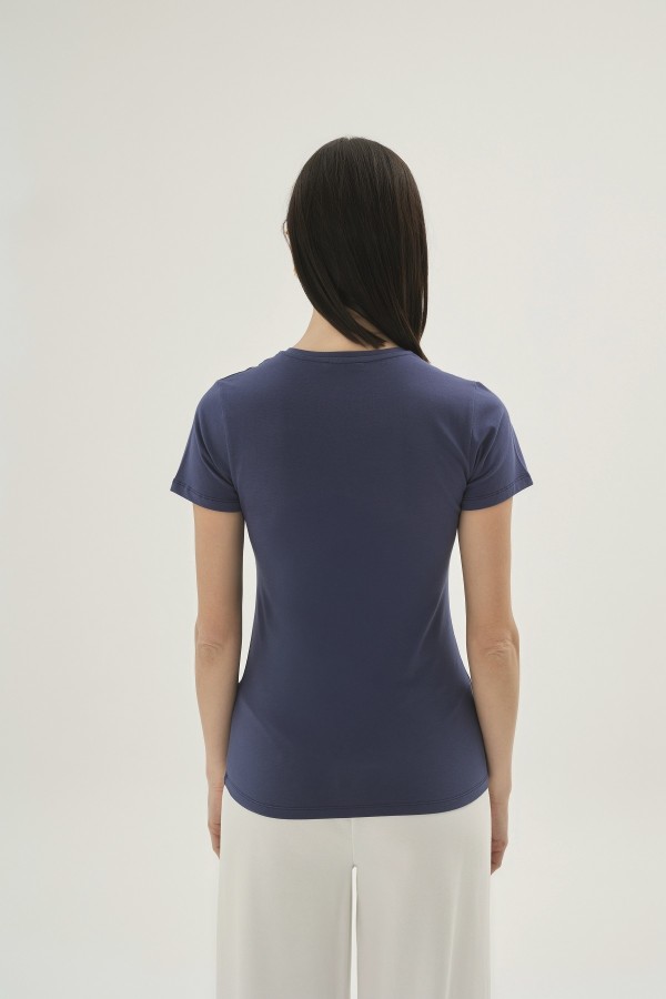 1269 Kadın Yuvarlak Yaka T-shirt-İNDİGO