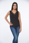 10090 BAYAN V YAKA T-SHIRT-SİYAH