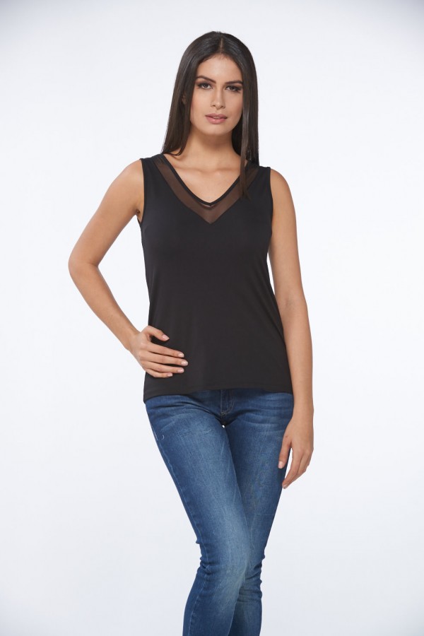 10090 BAYAN V YAKA T-SHIRT-SİYAH