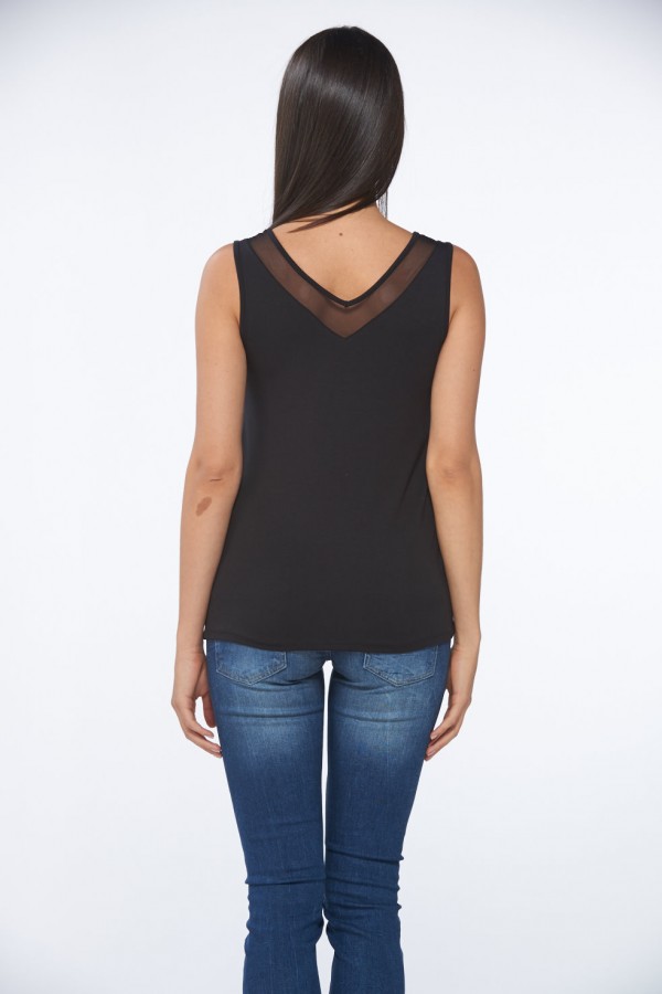 10090 BAYAN V YAKA T-SHIRT-SİYAH