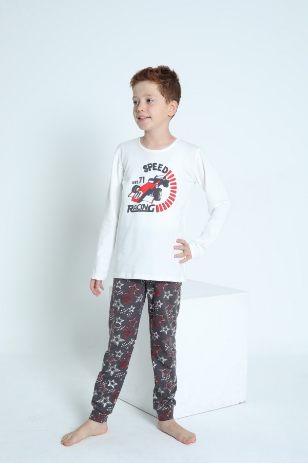 7718 Erkek Çocuk Baskılı Pijama Takım-EKRU