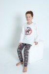 7718 Erkek Çocuk Baskılı Pijama Takım-EKRU