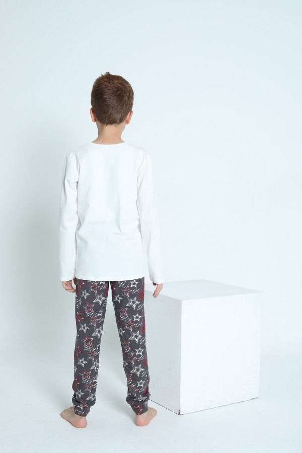 7718 Erkek Çocuk Baskılı Pijama Takım-EKRU