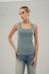 12320 Kadın  Kare Yaka T-shirt-KOYU YEŞİL