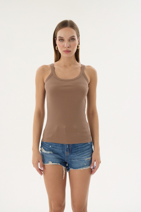 16155 KADIN FİTİLLİ İNCE ASKILI T-SHIRT-VİZON (KİNDER)