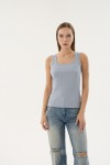 16157 KADIN FİTİLLİ KARE YAKA KOLSUZ T-SHIRT-GRİ
