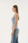 16157 KADIN FİTİLLİ KARE YAKA KOLSUZ T-SHIRT-GRİ