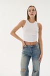 16154 KADIN FİTİLLİ CROP-BEYAZ