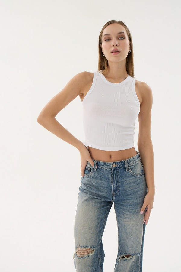 16154 KADIN FİTİLLİ CROP-BEYAZ