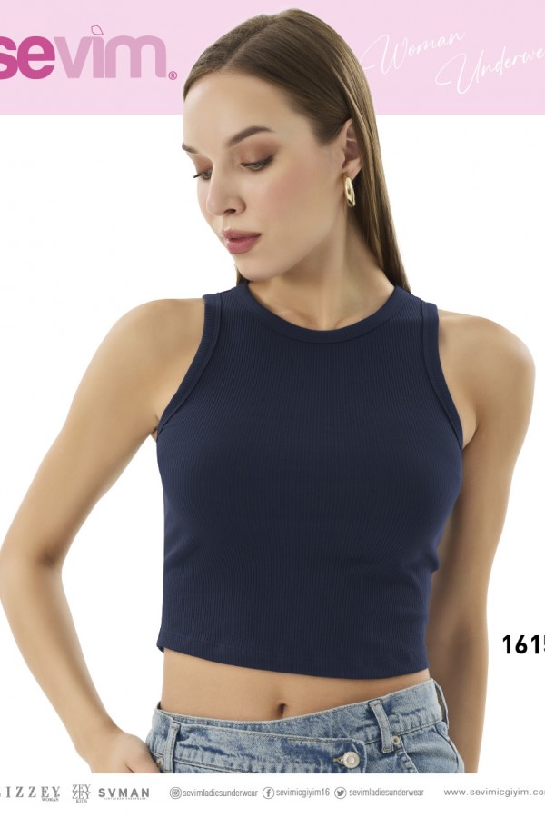 16154 KADIN FİTİLLİ CROP-LACİVERT