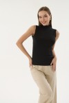 16269 MODAL BAYAN DANTELLİ BALIKÇI YAKA T-SHIRT-SİYAH
