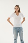 16280 MODAL BAYAN V YAKA T-SHIRT-BEYAZ
