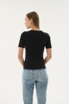 16280 MODAL BAYAN V YAKA T-SHIRT-SİYAH