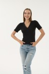 16280 MODAL BAYAN V YAKA T-SHIRT-SİYAH