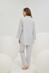 16446 Kadın Gömlek Şort Pantalon 3 Lü Takım-GRİ ZEMİN BEYAZ ÇİZGİLİ