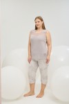 16766 KADIN BIG SIZE TAŞ BASKILI KISA PİJAMA TAKIM-GRİ