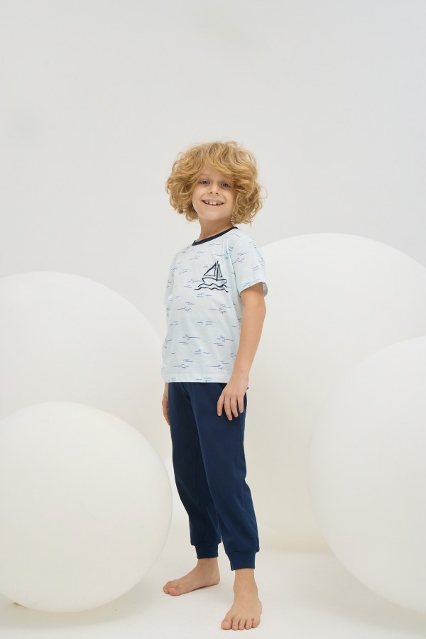 8775 Erkek Çocuk Baskılı Pijama Takım-YELKENLİ 04001637 / 2852