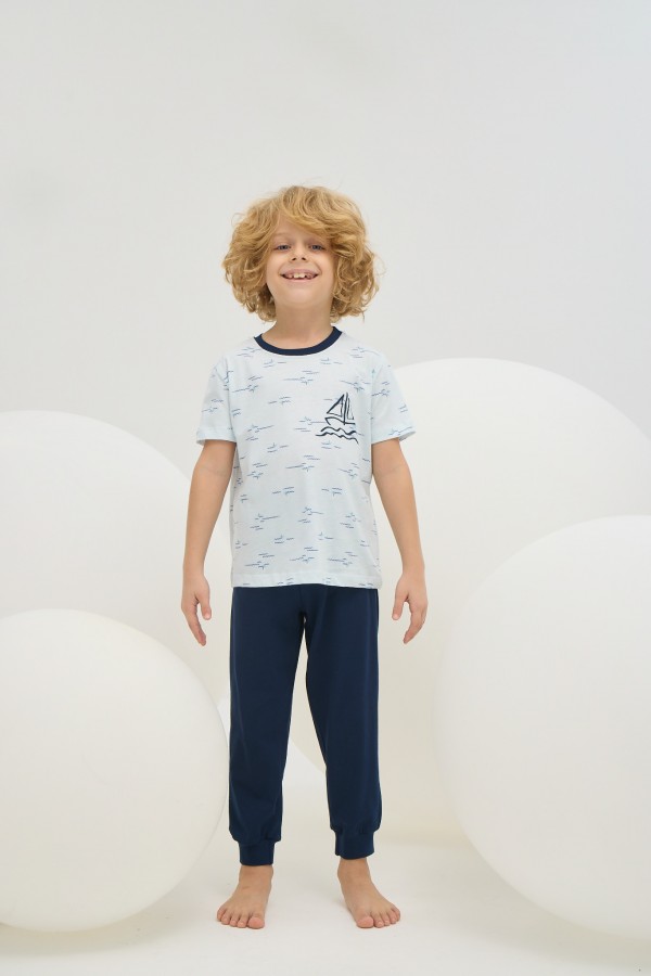 8775 Erkek Çocuk Baskılı Pijama Takım-YELKENLİ 04001637 / 2852