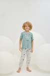 8779 Erkek Çocuk Baskılı Pijama Takım-YEŞİL